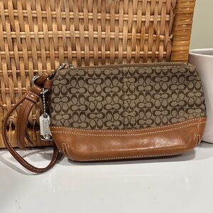 Vintage Coach Monogram Wristlet Pouch Bag with Leather Trim